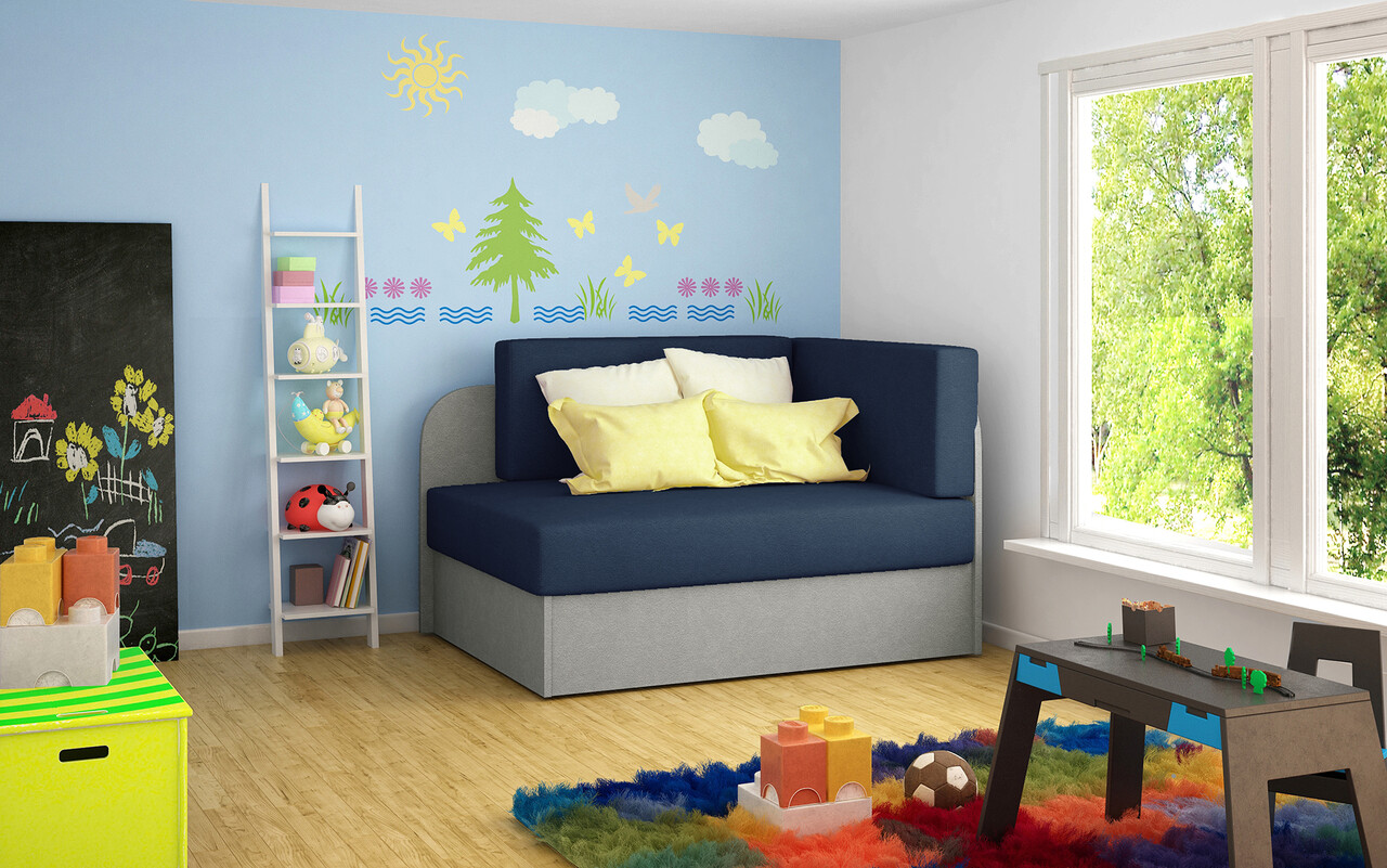 Canapea extensibila 2 locuri, ELTAP, Rosa, 104x75x60 cm, lemn/poliester, albastru inchis/gri - imagine 4
